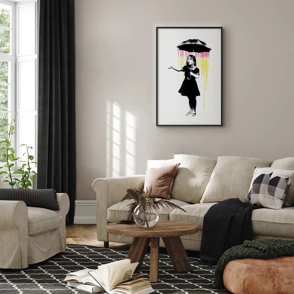Plakat Dziewczynka z parasolką 60x90 cm z ramą czarną z marginesem ARTGEIST B