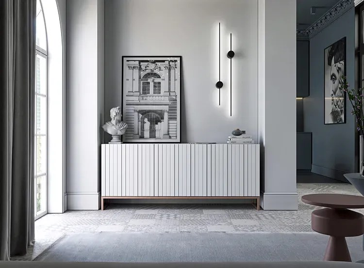 Biała komoda z lamelami M8-E11