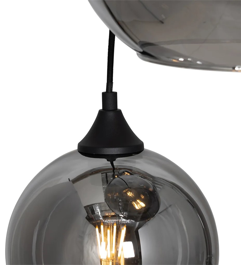 Lampa wisząca w stylu art deco czarna z przydymionym szkłem okrągła 7-światłowa - Sandra ArtDeco Oswietlenie wewnetrzne