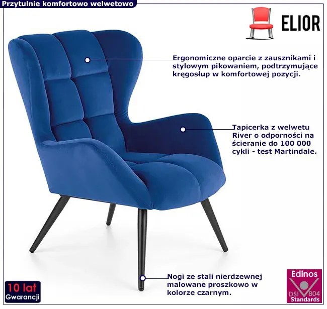 Granatowy pikowany fotel uszak T9-L77