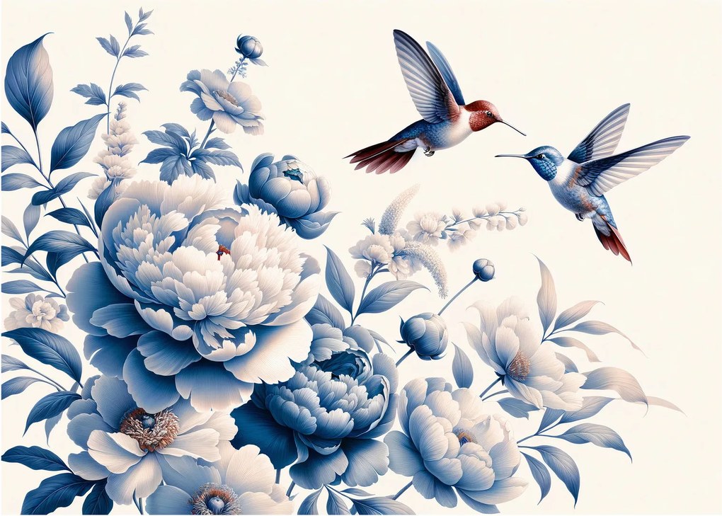 Obraz na szkle - Kolibry nad kwiatem (70x50 cm)