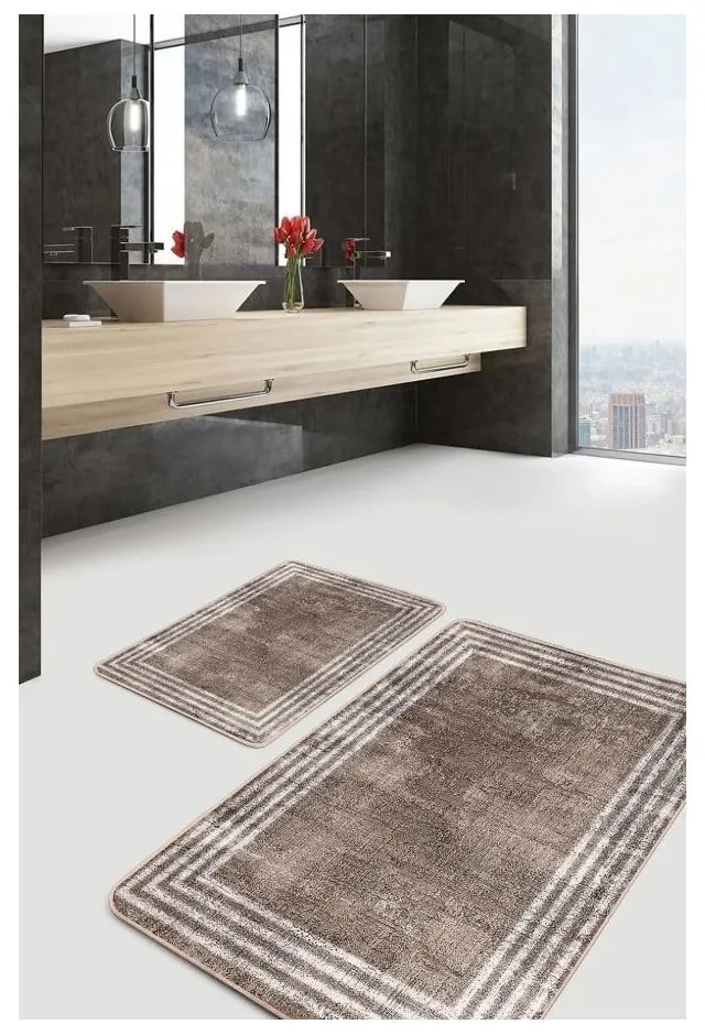 Brązowe aksamitne dywaniki łazienkowe zestaw 2 szt. 60x100 cm – Mila Home