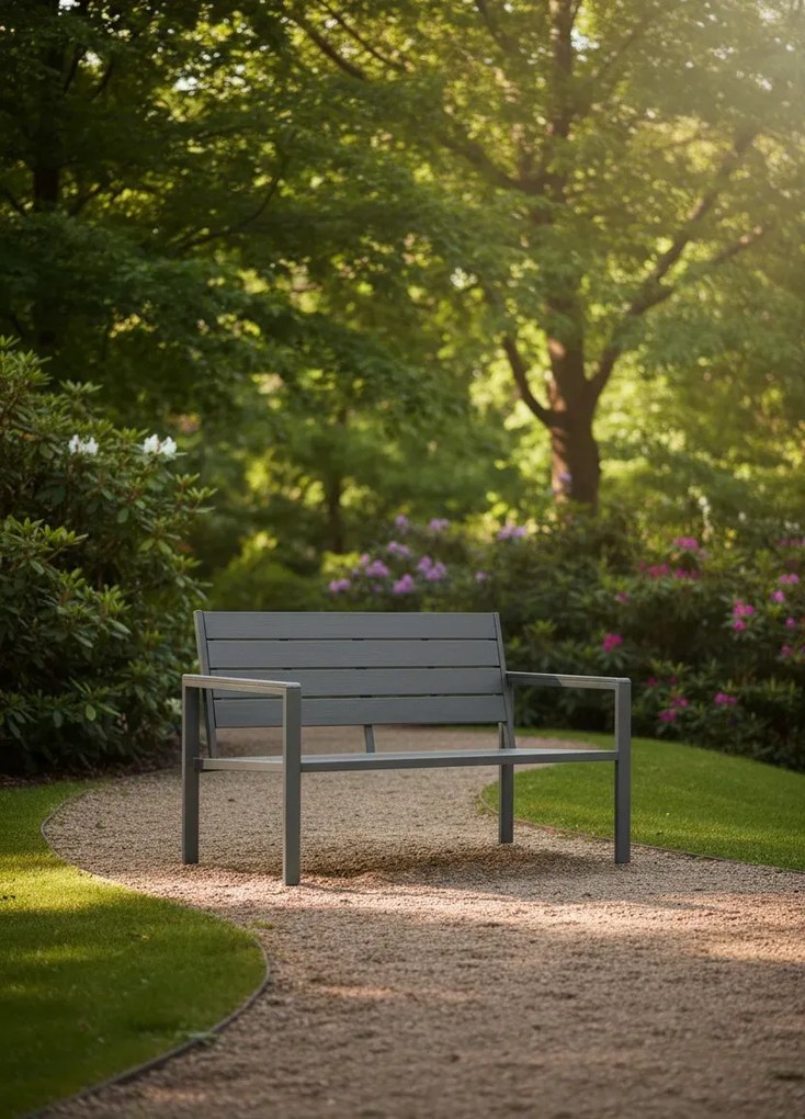 Szara ławka ogrodowa z oparciem P3-R25