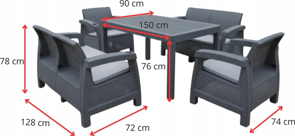 Zestaw mebli ogrodowych 6-osobowy Calisto ze stołem, szary