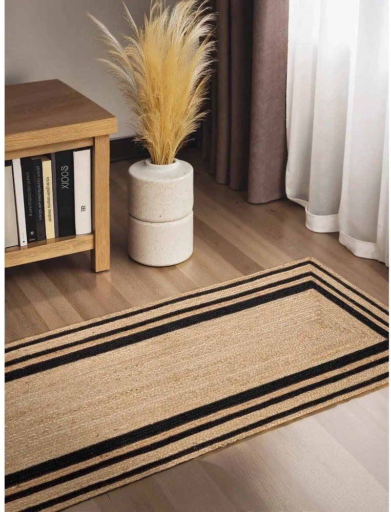 Czarny/w naturalnym kolorze chodnik z juty dwustronny/tkany ręcznie 80x250 cm Looma – Hanse Home