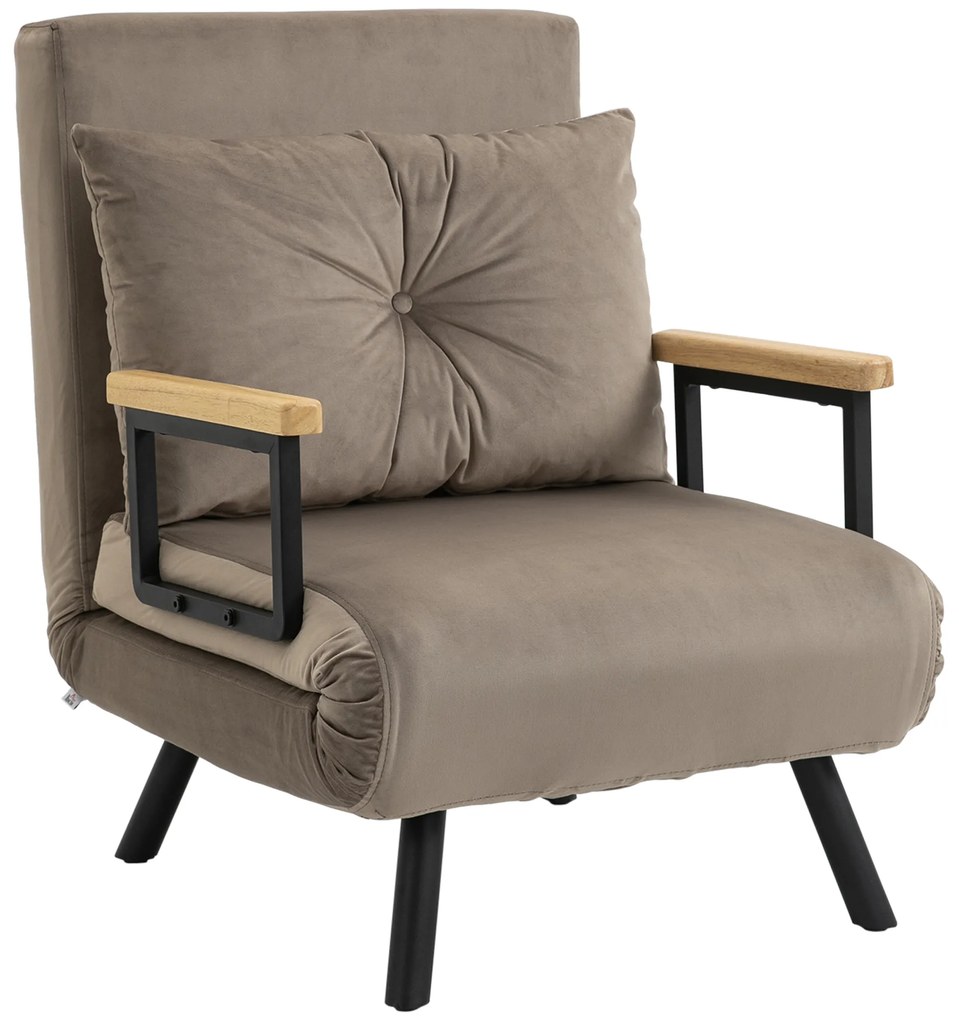 HOMCOM Rozkładany fotel łóżko dla gości z regulowanym oparciem metalowa rama do 120 kg jasnobrązowy | Aosom PL