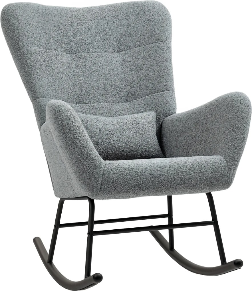 HOMCOM Fotel Bujany, Pokrycie Pluszowe, Poduszka Lędźwiowa, Antypoślizgowy, do 120 kg, Szary