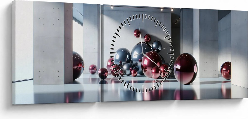 Obraz - 3D przestrzeń z kulami II. (z zegarem) (90x30 cm)