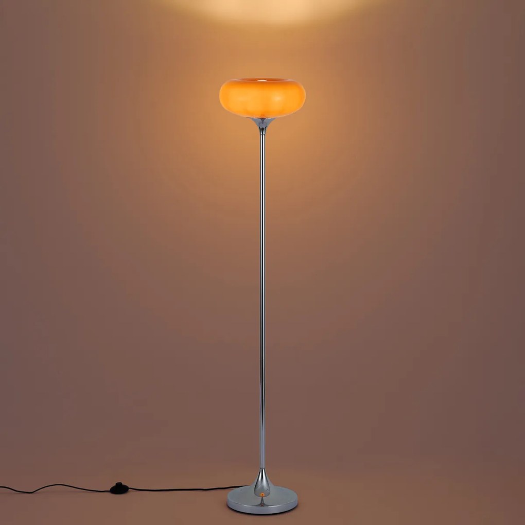 Lampa podłogowa retro chromowana z pomarańczowym szklanym kloszem 150 cm - Glaze