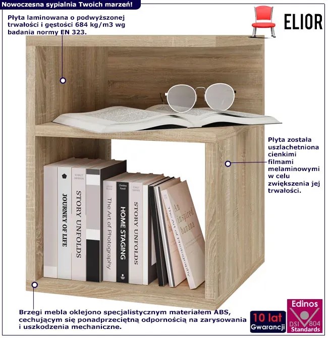 Stolik nocny minimalistyczny dąb sonoma - Bax