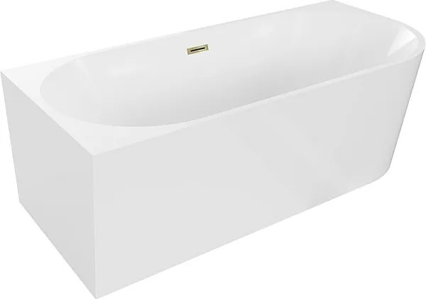 Mexen Mia wanna wolnostojąca narożna lewa 160 x 80 cm, biała, przelew złoty - 52691608000L-50