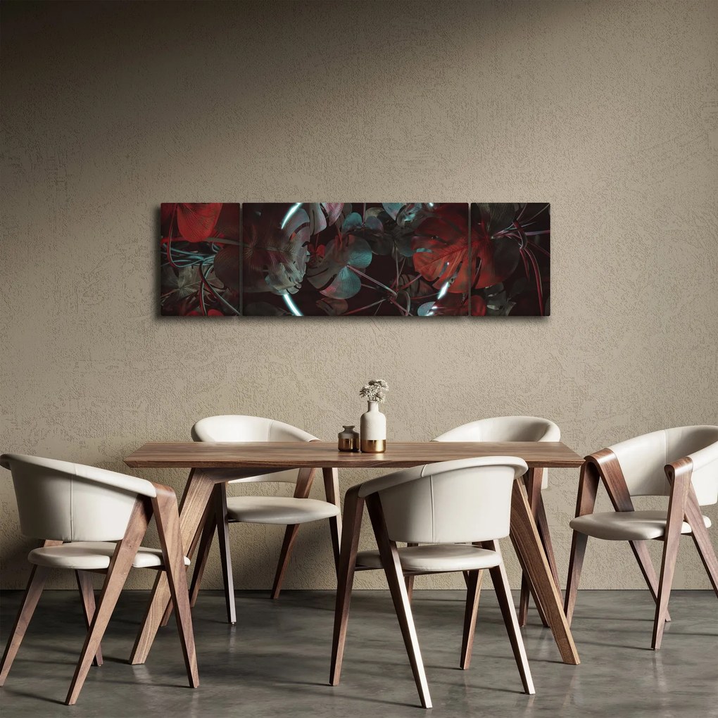 Obraz - Neonowe koło między palmami (170x50 cm)