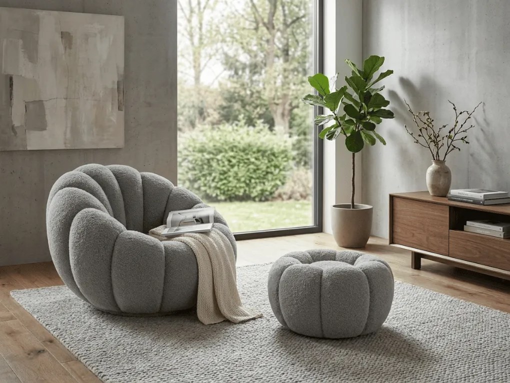 Obracjane designerskie krzesło BLOOM z podnóżkiem, szary