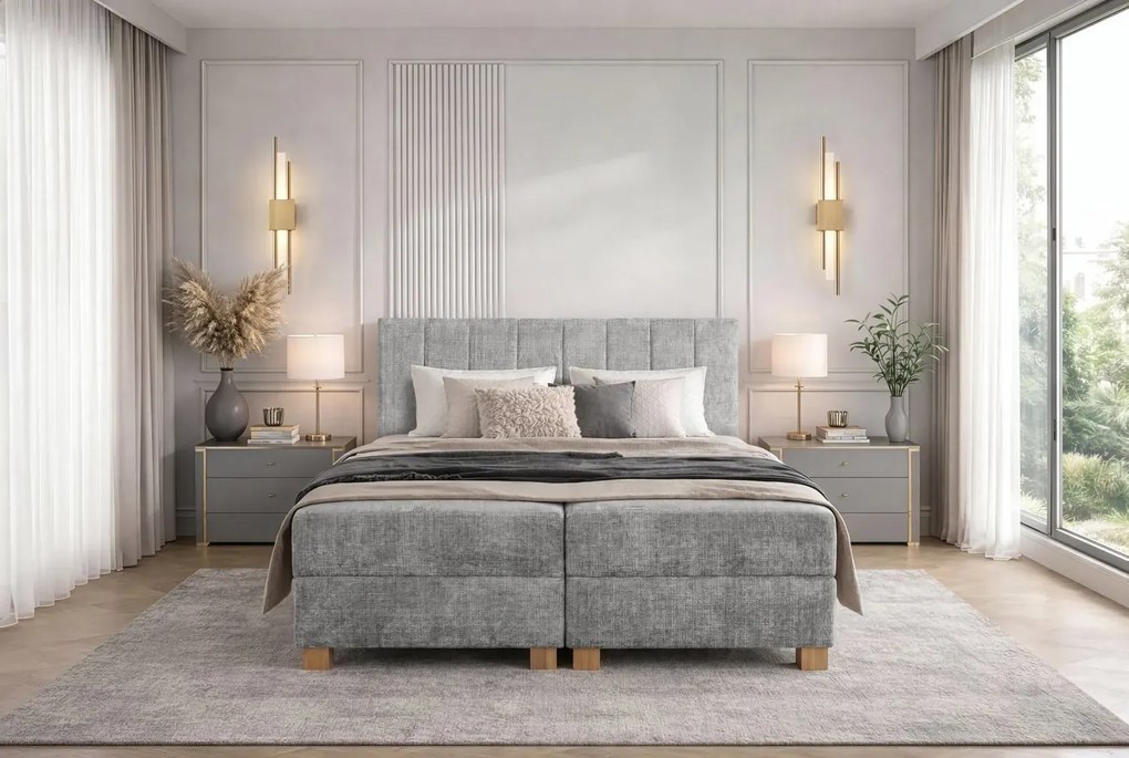 Popielate łóżko dwuosobowe z zagłówkiem 160x200 S1-F77