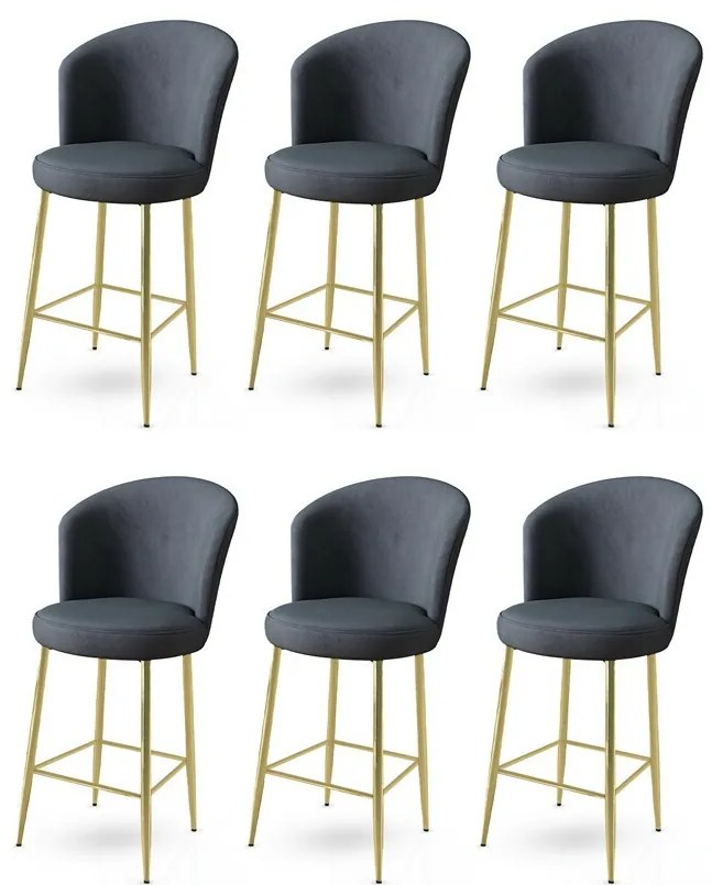Zestaw krzeseł barowych Fora Anthracite and Gold,6 szt., 6 szt.