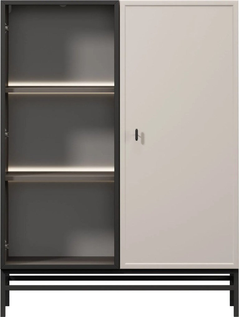 Witryna Lorini 100 cm dwudrzwiowa na stelażu - kaszmir / czarny uchwyt T-bar / stelaż