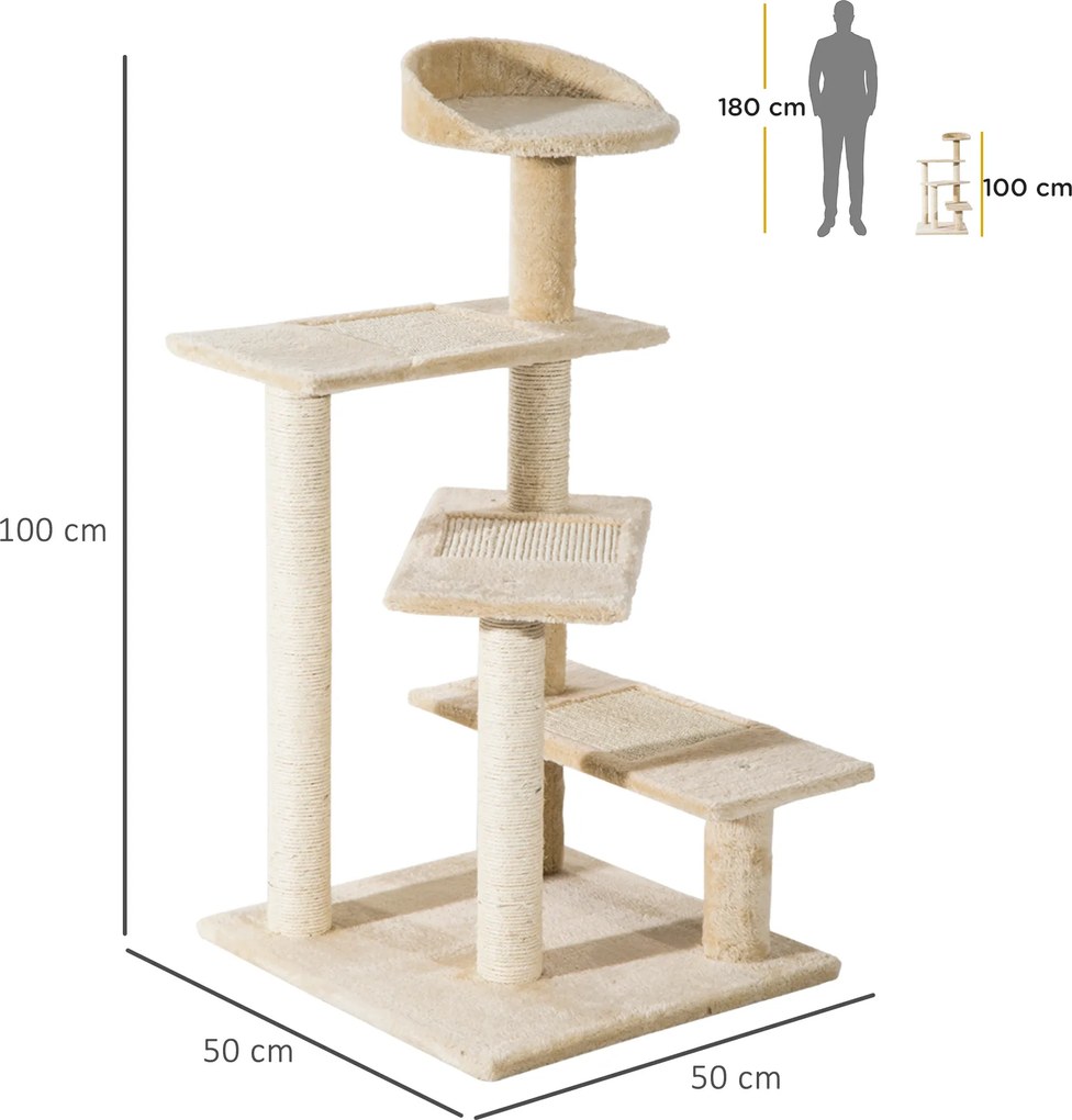 Drapak do ostrzenia pazurów, drapak dla kota z sizalowymi słupkami, drzewko wspinaczkowe dla kota, beżowy | Aosom.pl
