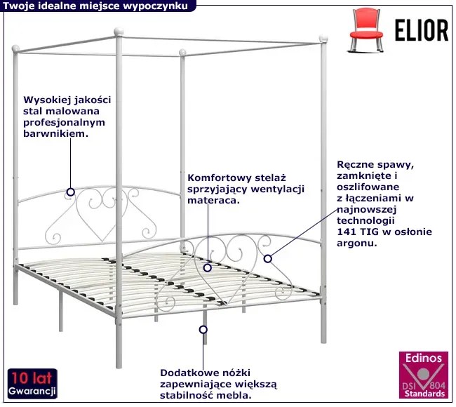 Białe metalowe łóżko małżeńskie 200x200 cm - Elox