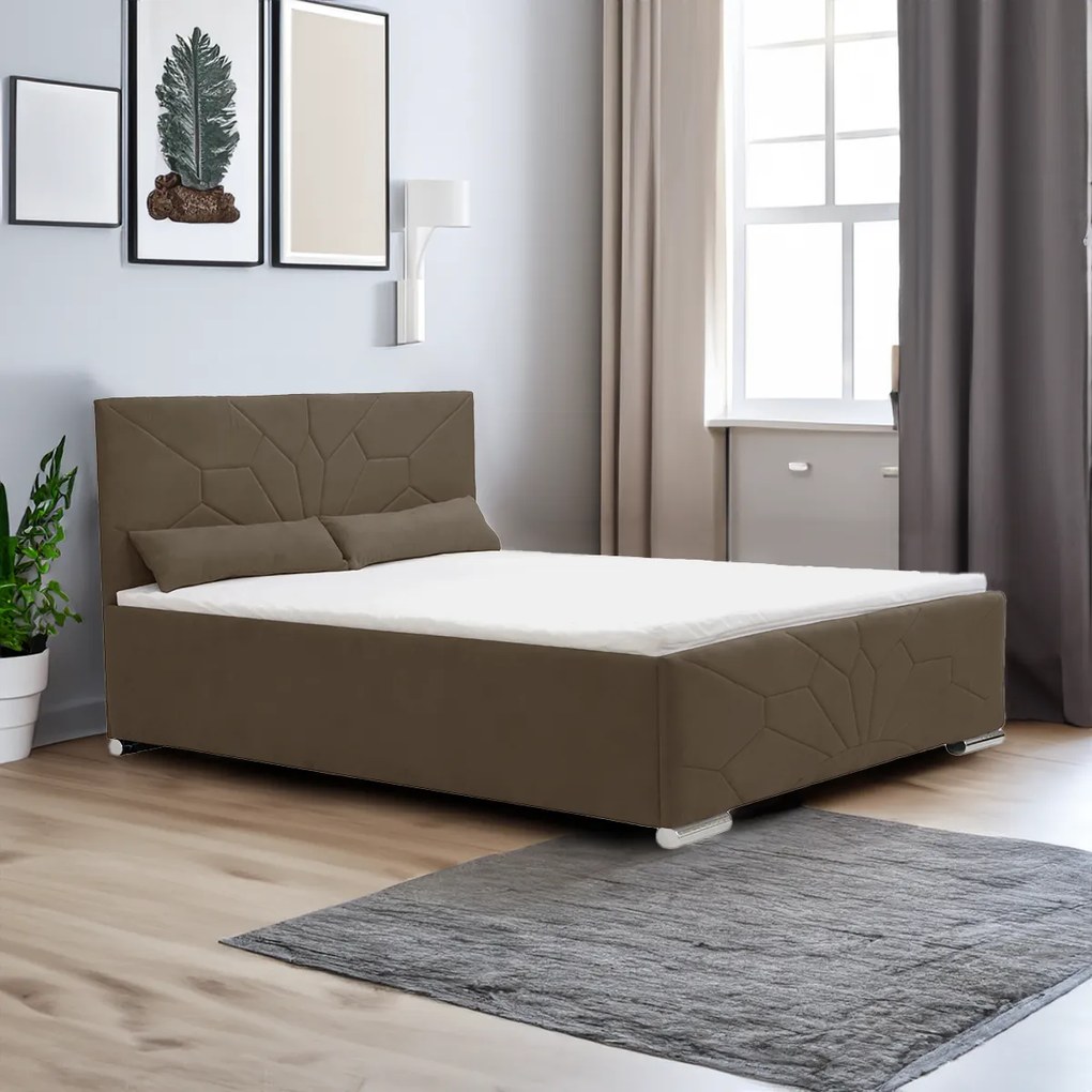Łóżko tapicerowane z pojemnikiem i materacem SORO 160x200 cm Brązowy