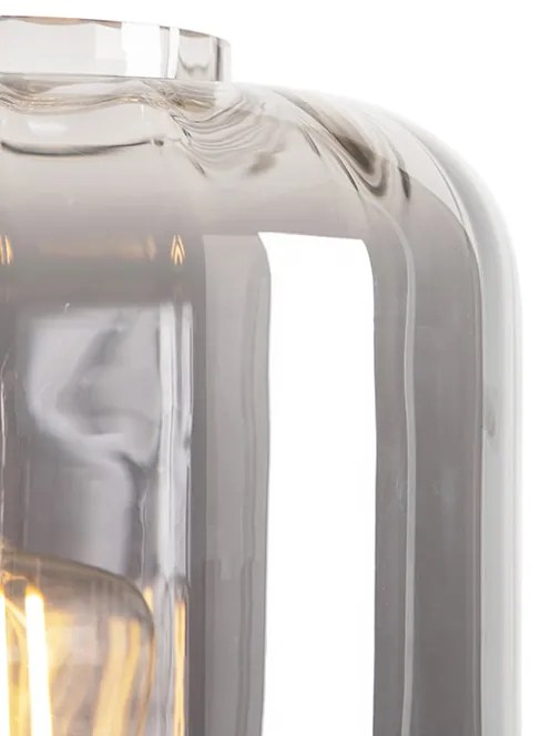 Designerska lampa podłogowa czarna z przydymionym szkłem - QaraDesignerski Oswietlenie wewnetrzne