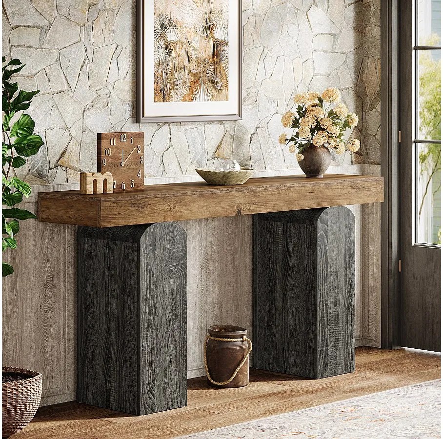 Stół do przedpokoju o długości 160 cm, konsola w stylu rustykalnym z 2 wygiętymi nogami na cokole