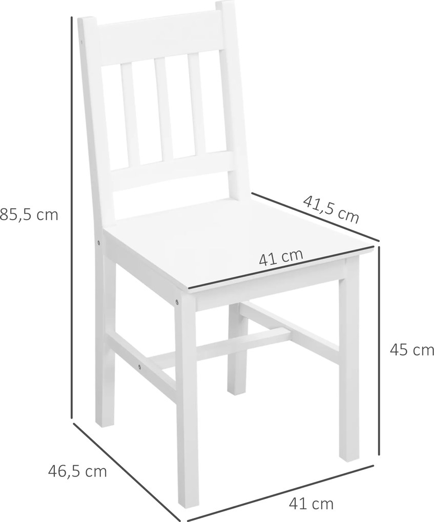 HOMCOM Zestaw 4 krzeseł do jadalni drewniane białe nowoczesne 41x46,5x85,5 cm | Aosom PL