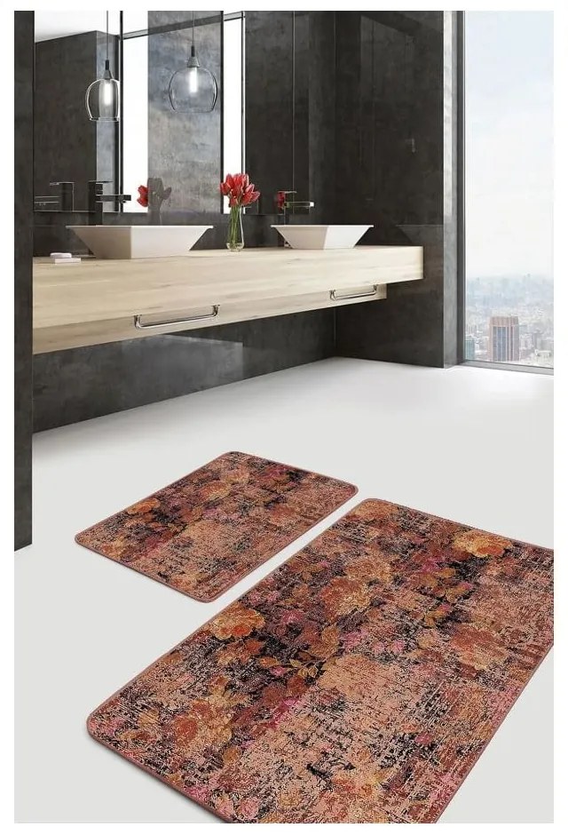 Brązowe aksamitne dywaniki łazienkowe zestaw 2 szt. 60x100 cm – Mila Home