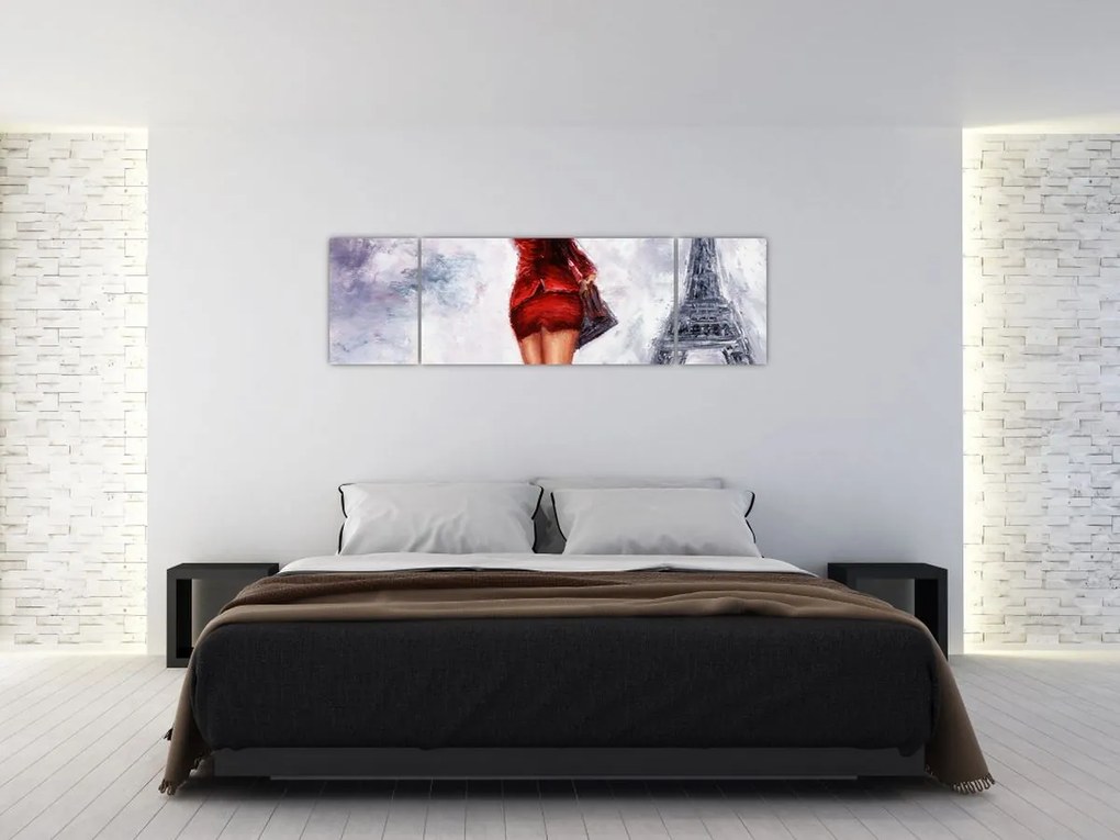Obraz - Kobieta i wieża Eiffla (170x50 cm)