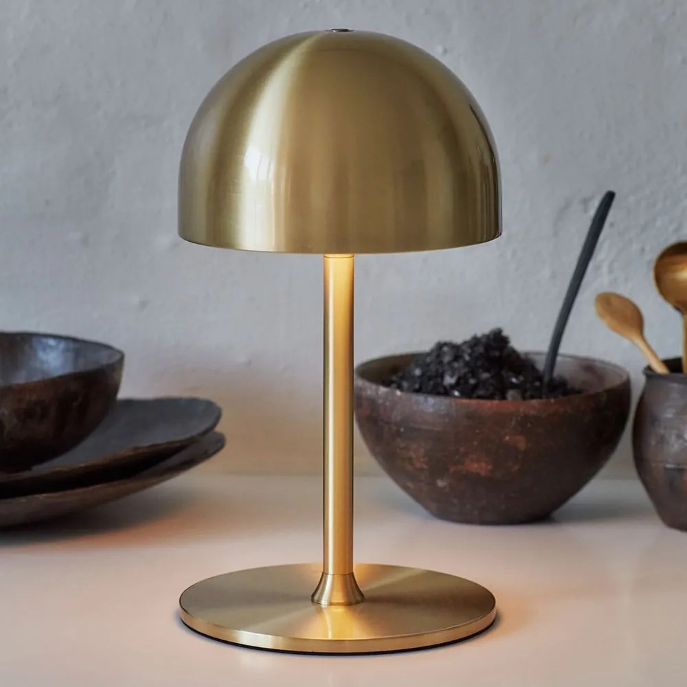 Lampa stołowa LED w kolorze mosiądzu ze zdalnym sterowaniem i metalowym kloszem (wysokość 22 cm) Tim – Sirius