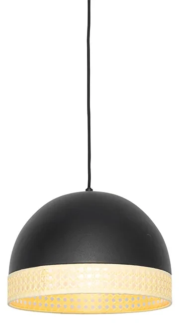 Orientalna lampa wisząca czarna z rattanem 30 cm - Magna RattanKolonialny Oswietlenie wewnetrzne