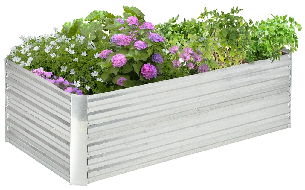 Outsunny Skrzynka na rośliny, Praktyczne wysokie grządki do sadzenia, uprawy i pielęgnacji, Stal, Srebrny