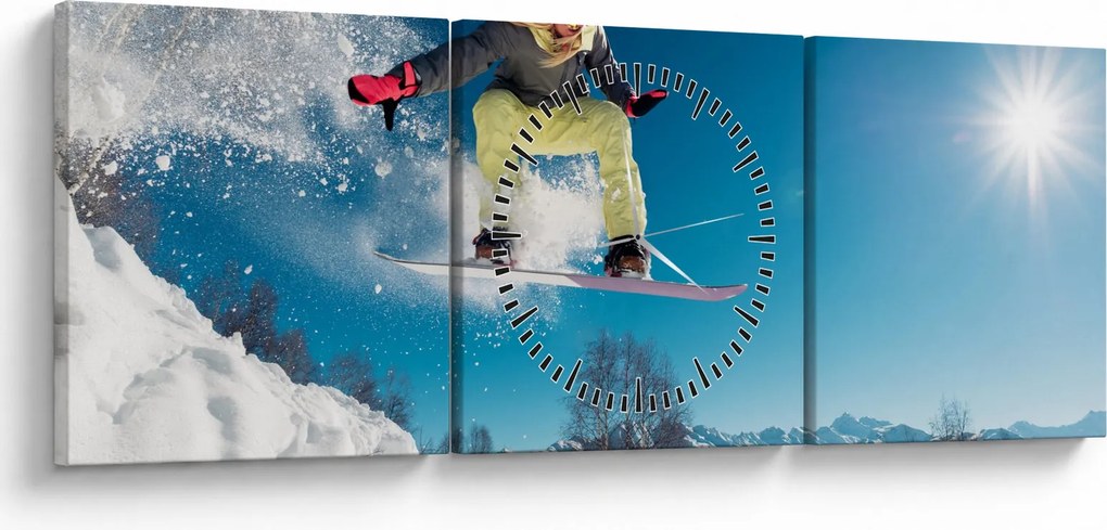 Obraz - Snowboardzista (z zegarem) (90x30 cm)
