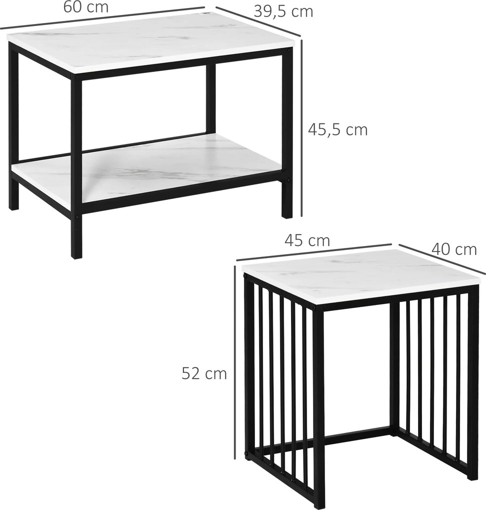 HOMCOM Zestaw stolików, łatwe w utrzymaniu powierzchnie, stalowa rama, Biały/Czarny