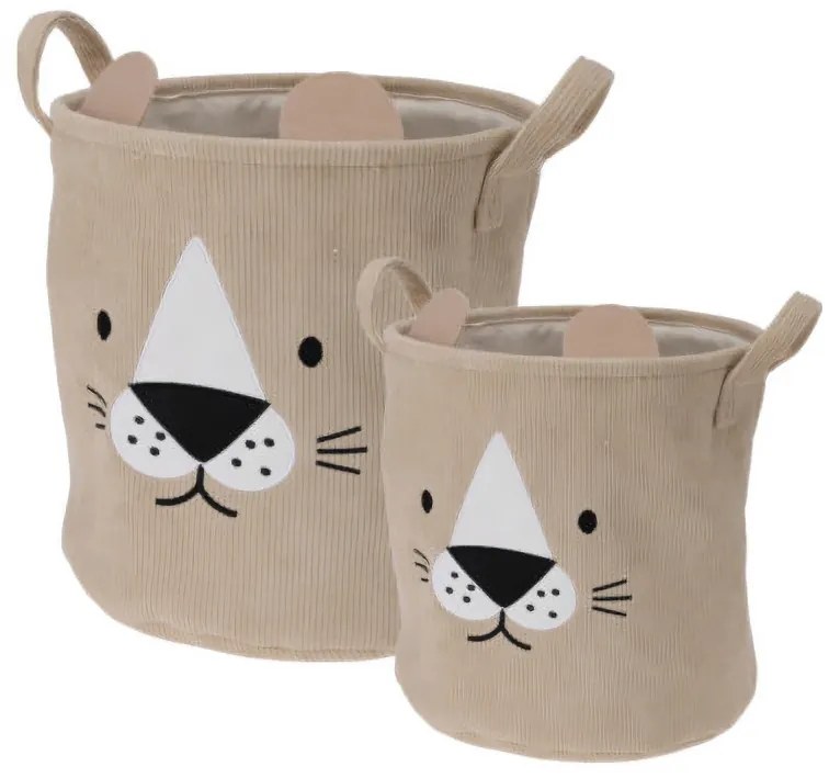 Kosze na zabawki CUTIE z uszkami, sztruksowe, 2 sztuki