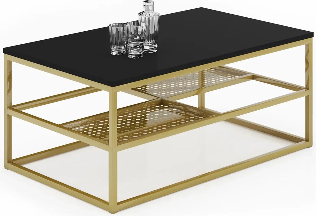 Prostokątna ława w stylu glamour czarny + złoty S6-E31