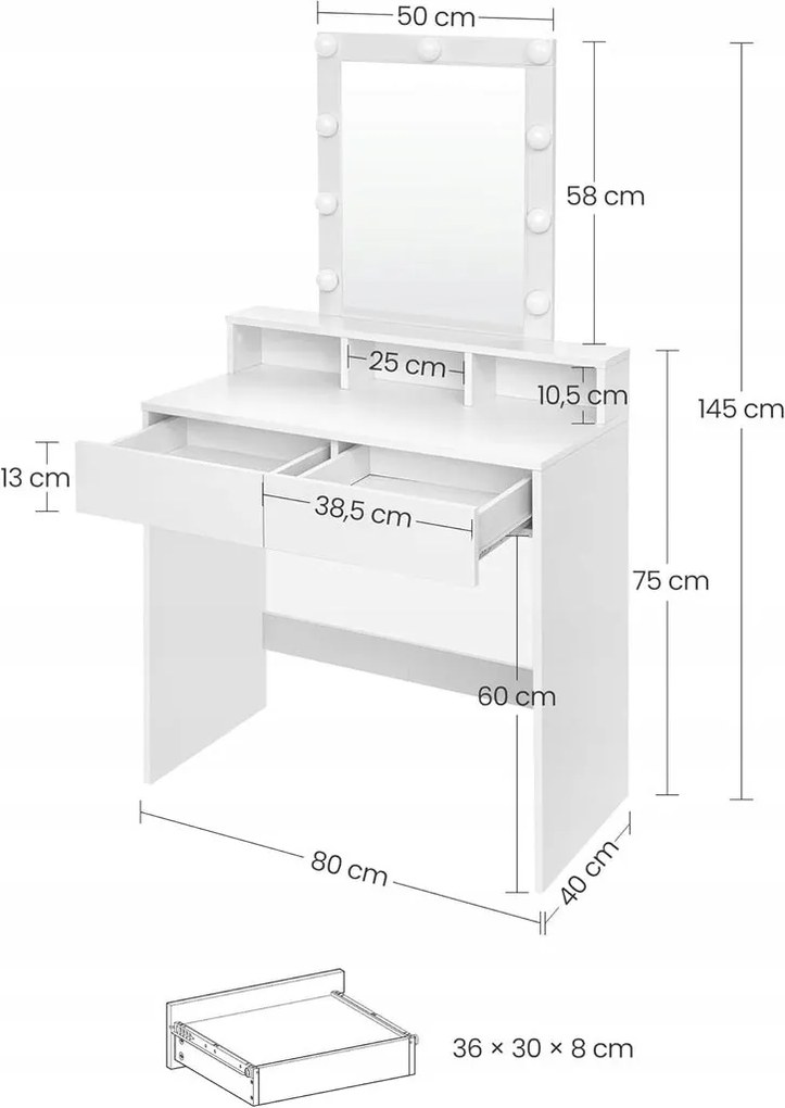Toaletka kosmetyczna z lustrem LED 80 cm – nowoczesna toaletka do makijażu i wizażu w stylu loft