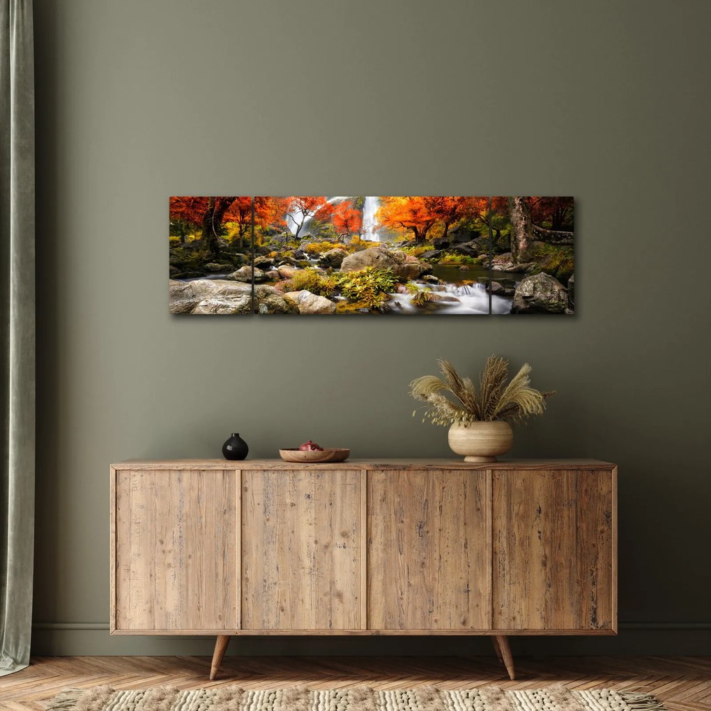 Obraz - Wodospady w pomarańczowym lesie (170x50 cm)
