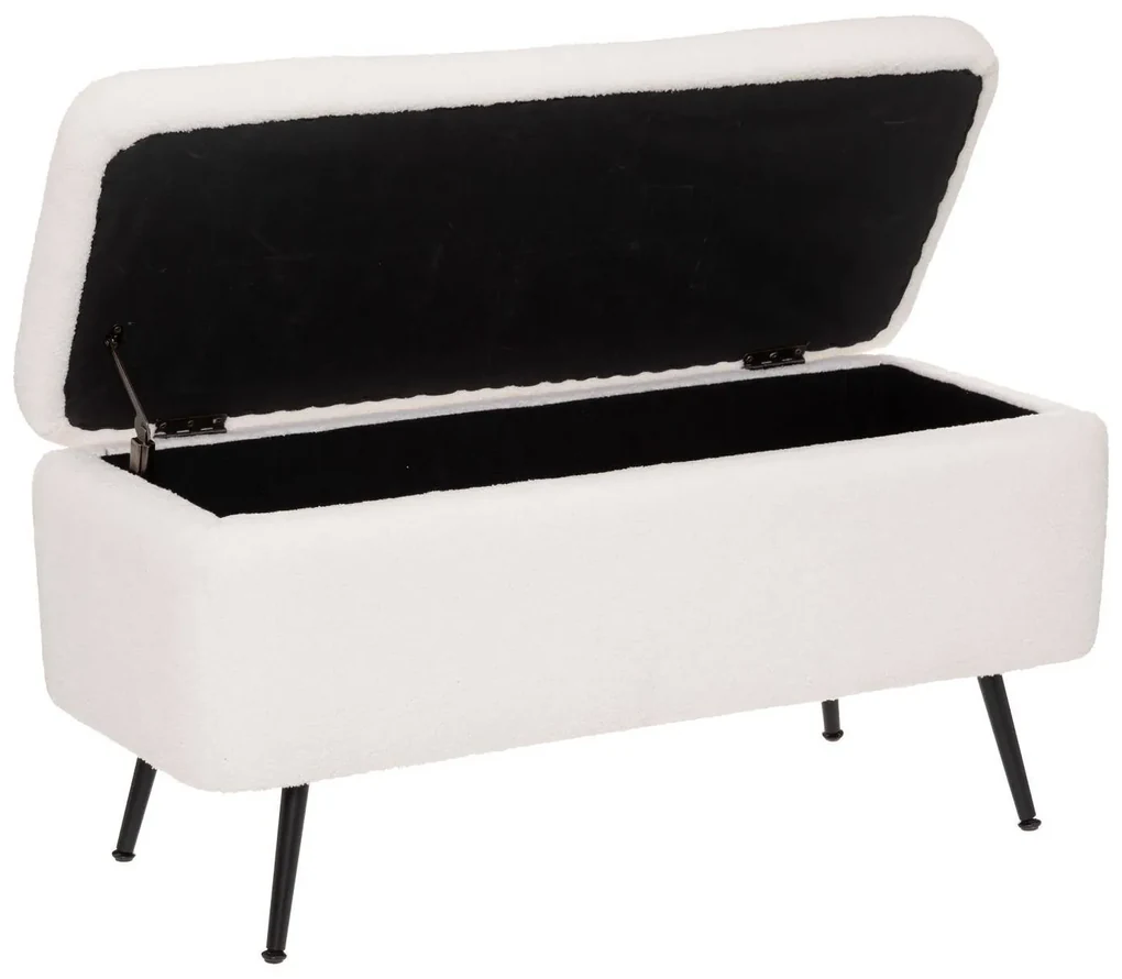 Pufa ze schowkiem, tapicerowana z efektem boucle, 100 x 40 x 48,5 cm