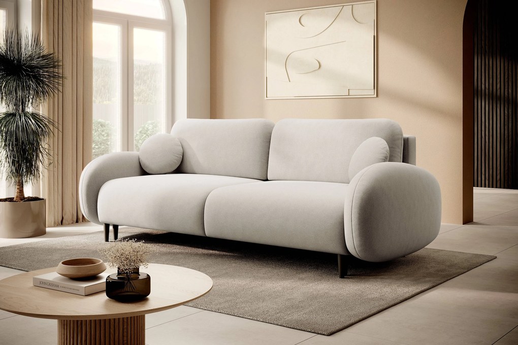 Masseno Sofa AGIO z funkcją spania i pojemnikiem na pościel, Rozkładana sofa - Beżowy, CASTEL 03