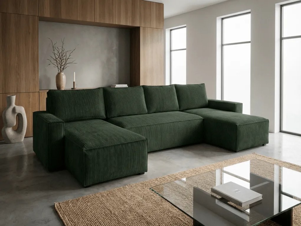 PROMOCJA Ciemnozielony zestaw wypoczynkowy w kształcie U SMART COSARO 295x140 cm II. gatunek