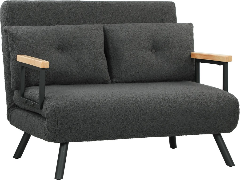 HOMCOM Sofa rozkładana 2-osobowa z funkcją spania, w zestawie 2 poduszki, wygląd Sherpa, naturalny + ciemnoszary + czarny | Aosom PL