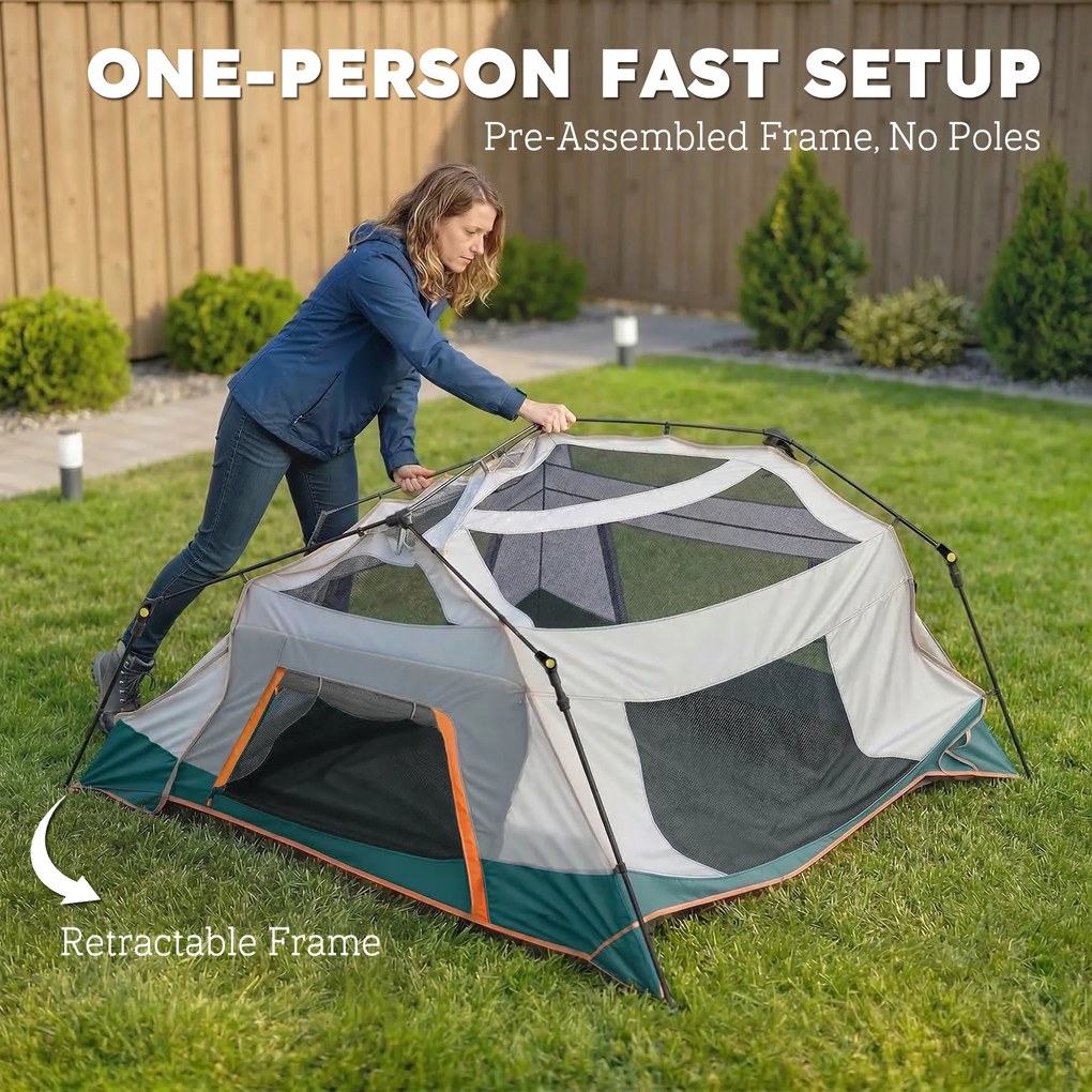Outsunny Namiot kempingowy dla 4-6 osób stabilny 3000 mm wodoodporności rodzinny namiot z zdejmowanym dachem, ochroną UV30+, zielony | Aosom PL