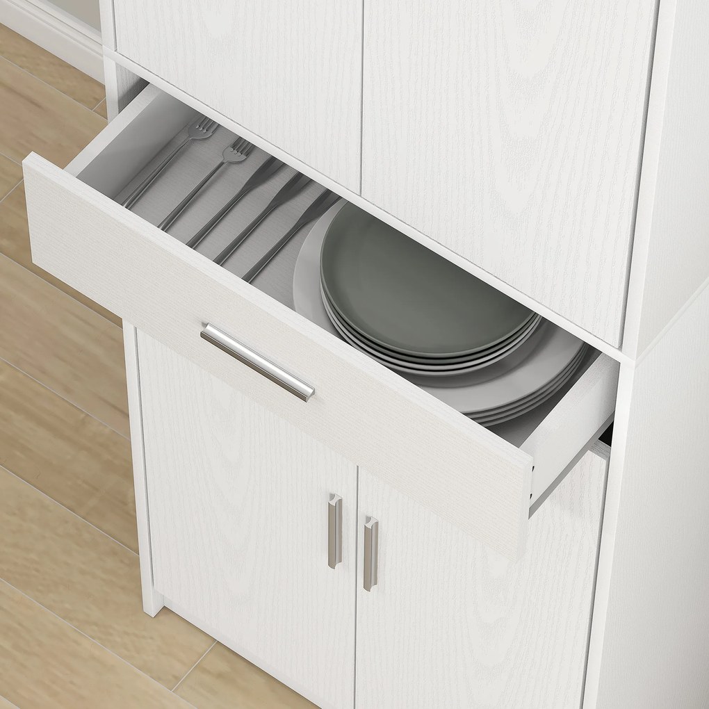 HOMCOM Szafka kuchenna, 3-stopniowa regulacja półek, płyta wiórowa, MDF, dużo miejsca, biała