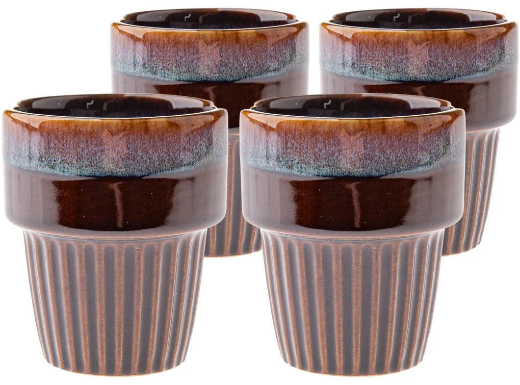 Zestaw 4 kubków ceramicznych Rustik 100 ml, ciemnobrązowy