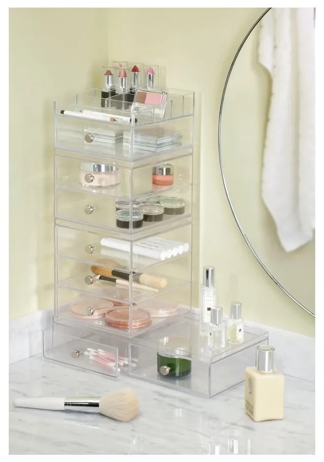 Przezroczysty organizer z 3 szufladami iDesign Drawers, wys. 18 cm