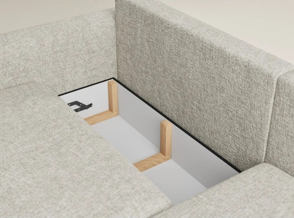 Beżowy rozkładany/ze schowkiem narożnik z tkaniny szenilowej (prawostronny/z szezlongiem) Leon – Maison de Rêve