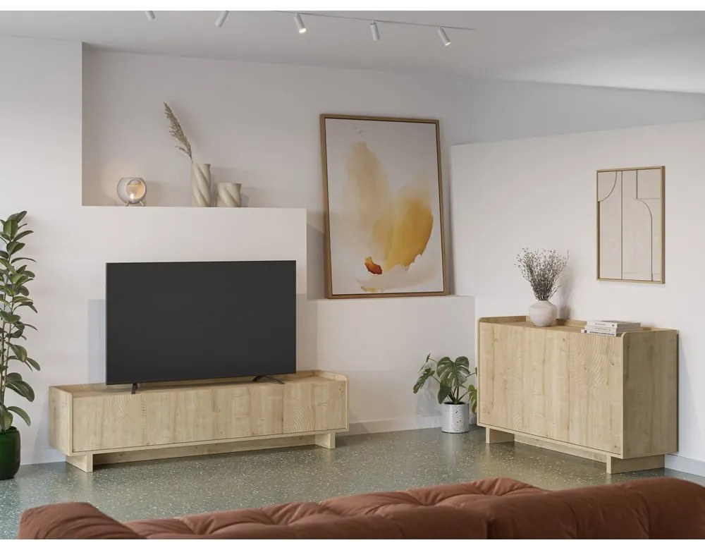 Szafka pod TV w dekorze dębu w naturalnym kolorze 180x45x40 cm Daira – Marckeric