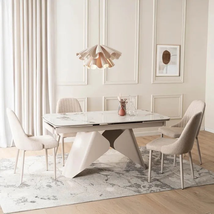 Stół Rozkładany Prostokątny VERONA 160-240 cm Ceramiczny Biały Marmur/Kaszmir Nowoczesny