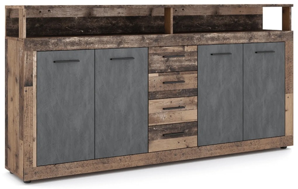 Komoda Czterodrzwiowa BLAGO 190 cm Ciemny Dąb/Czarny Loft