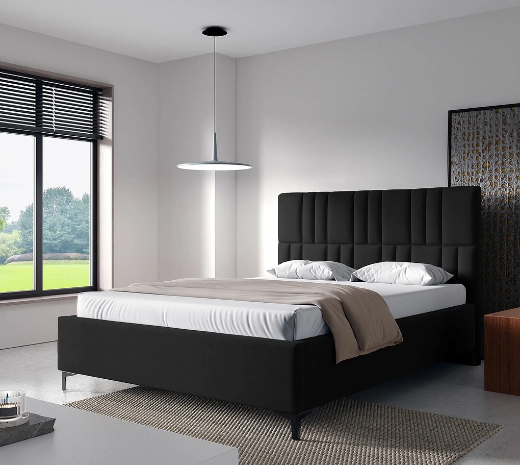 Czarne welurowe łóżko z pojemnikiem 4 rozmiary W5-M04